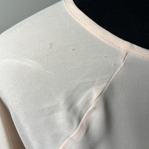 LOFT Sz M blush peach lace detail sleeves pull over mixed media top blouse - Picture 6 of 6